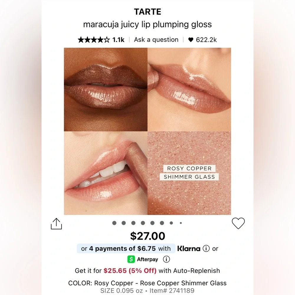 Tarte Juicy Lips Rosy Copper Shimmer Glass Lip Gloss